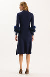 Celia Knit Fur Sleeve Dress - Mid Navy