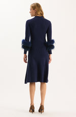 Celia Knit Fur Sleeve Dress - Mid Navy