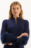 Celia Knit Fur Sleeve Dress - Mid Navy