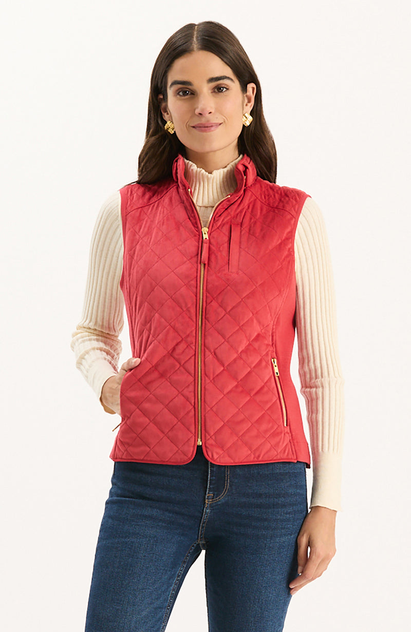 Faux Suede Moto Vest - Vermillion