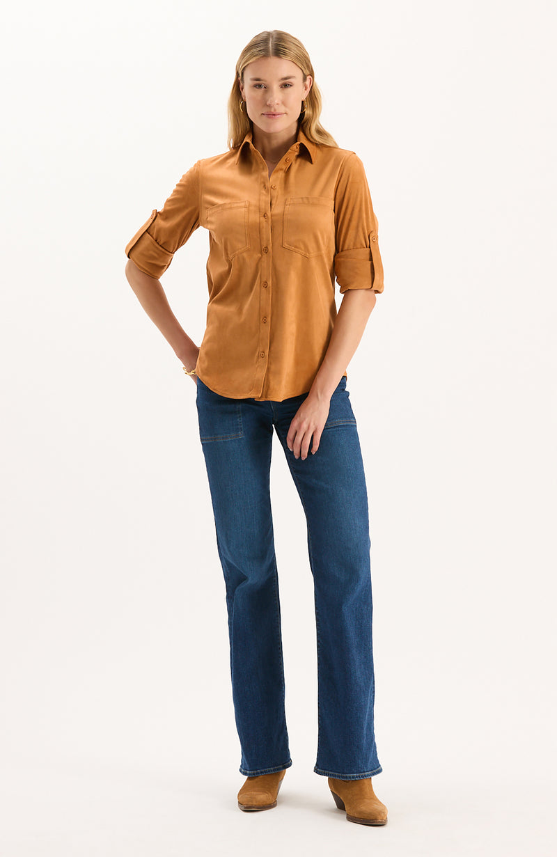 Addison Faux Suede Shirt - Leather Brown