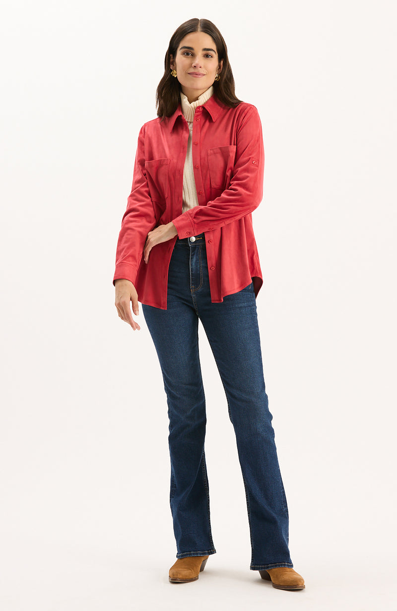Addison Faux Suede Shirt - Vermillion
