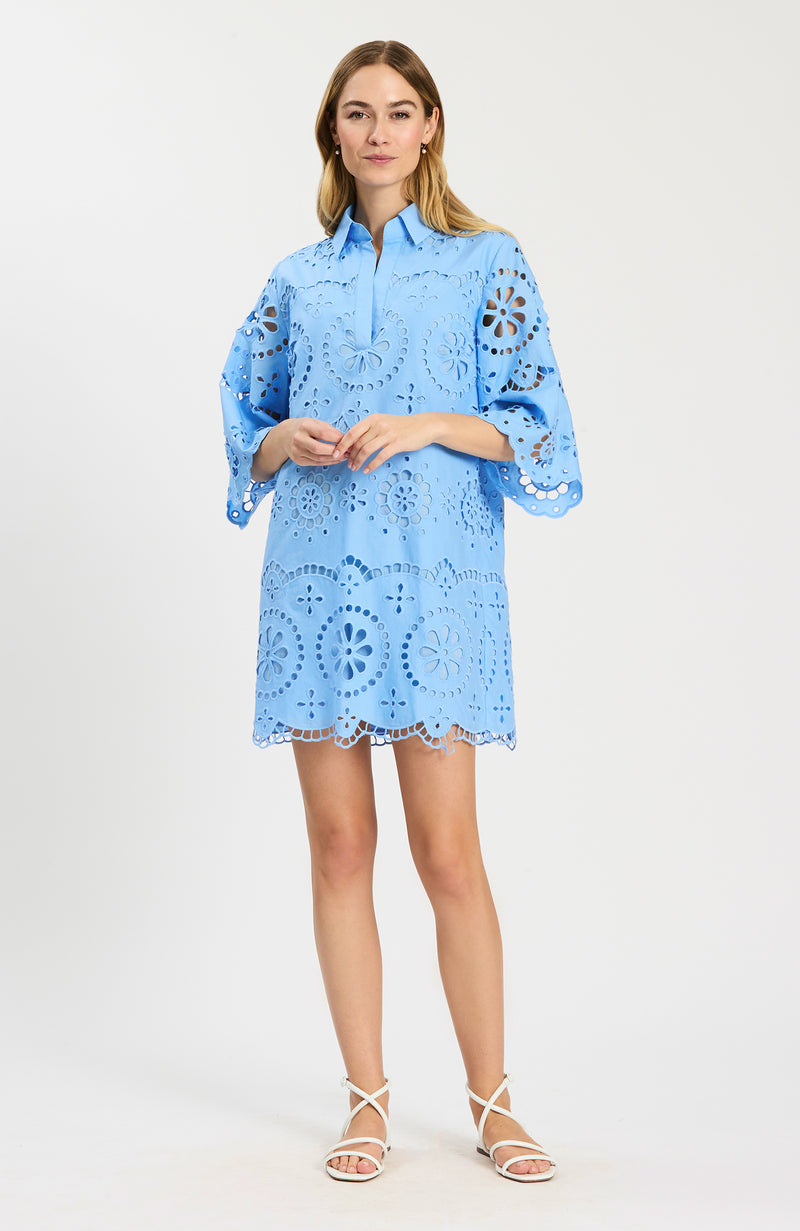 Penny Eyelet Dress - Vista Blue S / Vista Blue Penny Eyelet Dress - Vista Blue S / Vista Blue