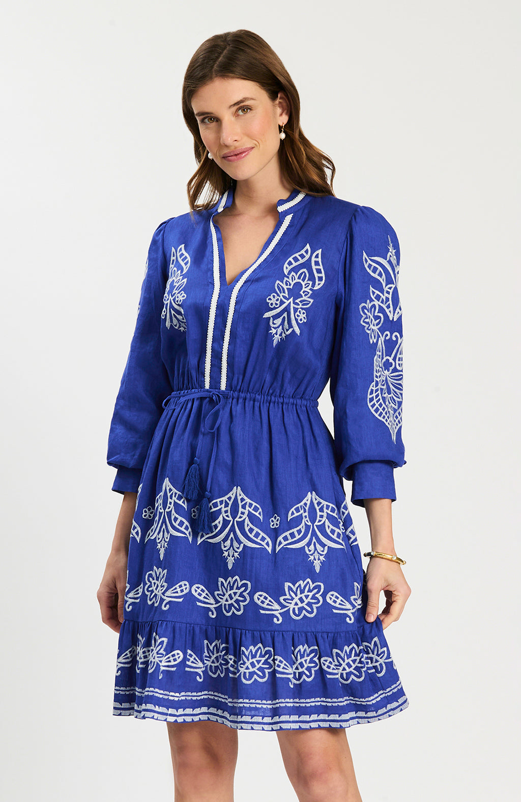 Rona Linen Embroidered Dress - Bluing – tyler böe