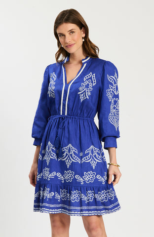 Rona Linen Embroidered Dress - Bluing – tyler böe