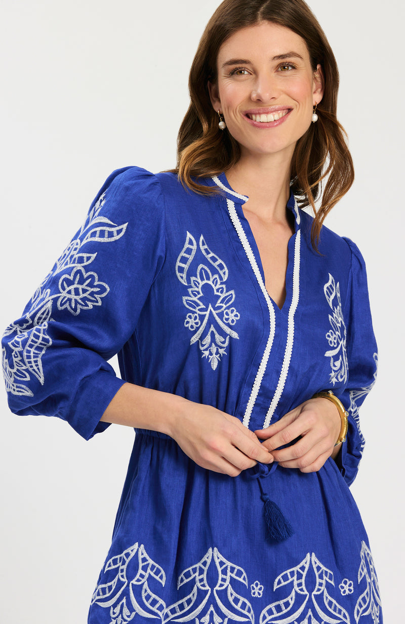 Rona Linen Embroidered Dress - Bluing – tyler böe
