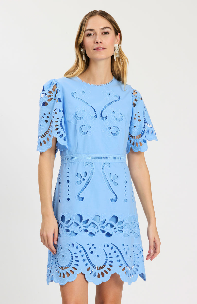 Lacey Open Embroidered Dress - Vista Blue – tyler böe