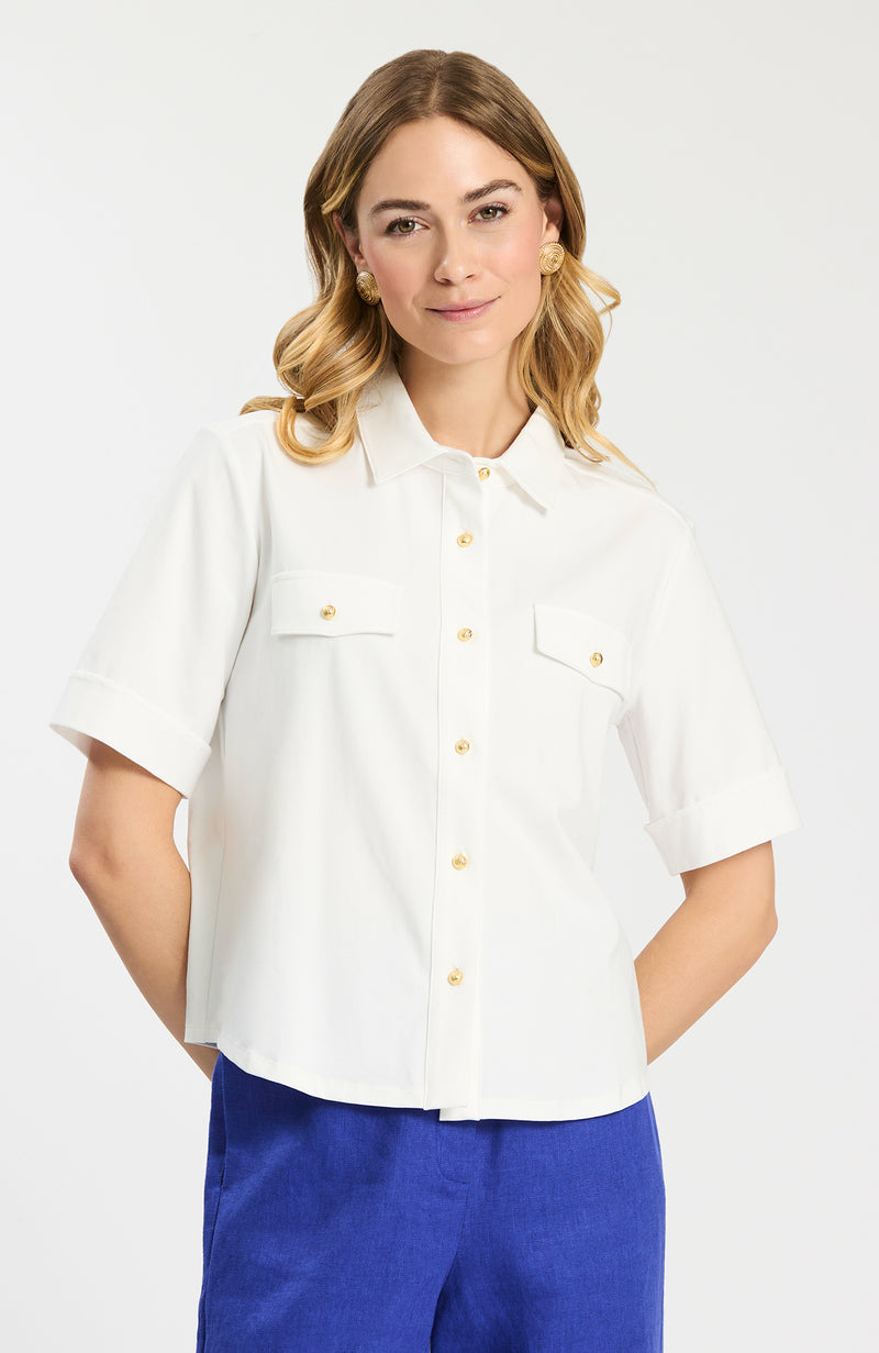 white dress shirt with gold buttons White Shirt With Gold Buttons in WHITE for Women