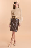 Skyler Vegan Leather Knee Length Skirt - Coffee