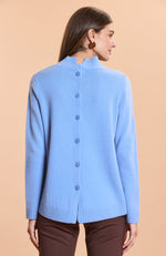Cashmere Button Back Sweater - Wedgewood