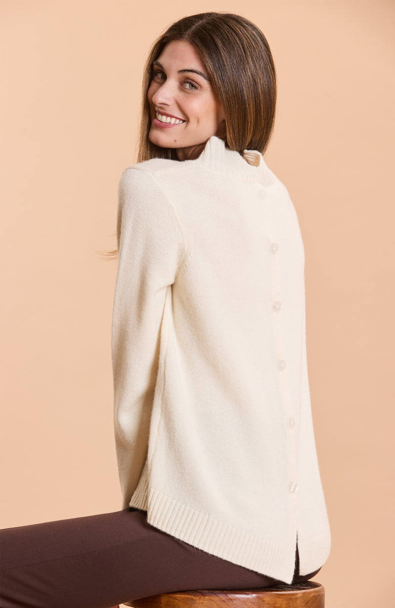 Cashmere Button Back Sweater - Ivory