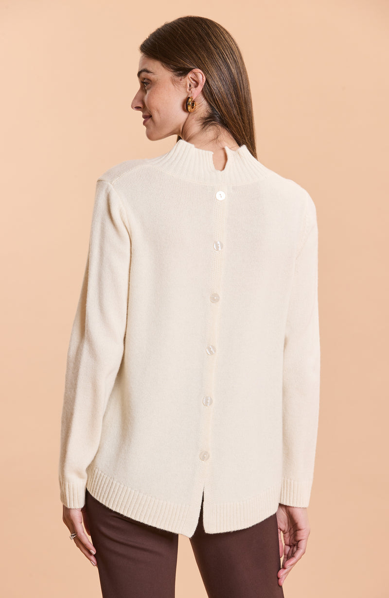 Cashmere Button Back Sweater - Ivory