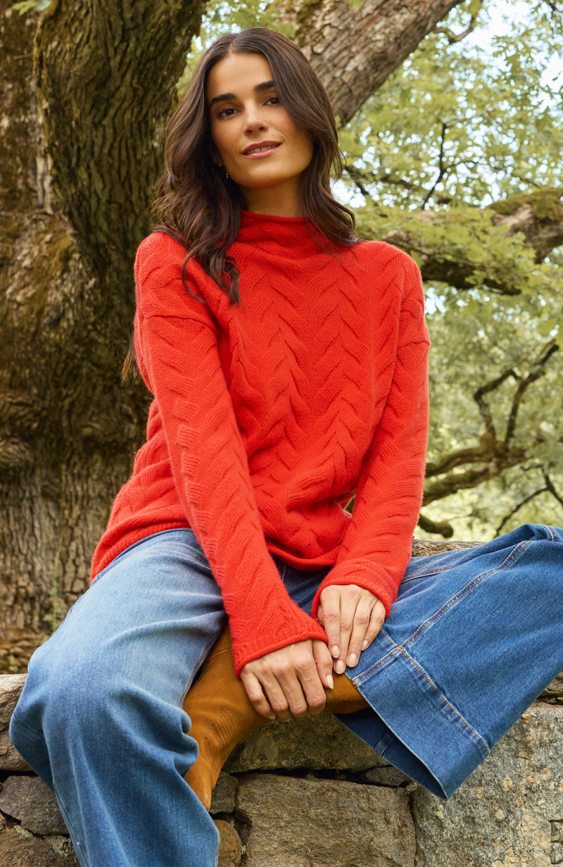 Gracie Cashmere Basketweave Sweater - Coralito