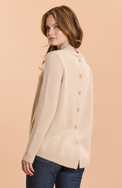 Cashmere Button Back Sweater - Almond