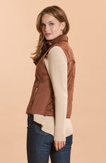 Faux Suede Moto Vest - Saddle