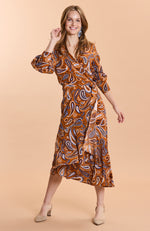 Jules Silk Paisley Wrap Dress - Pecan Paisley