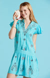 Aimee Embroidered Linen Dress - Seaside