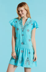 Aimee Embroidered Linen Dress - Seaside