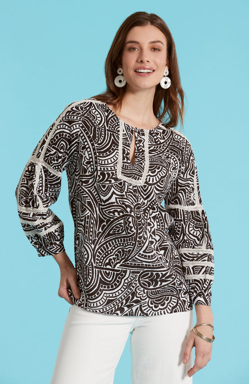 Reese Graphic Paisley Top - Black