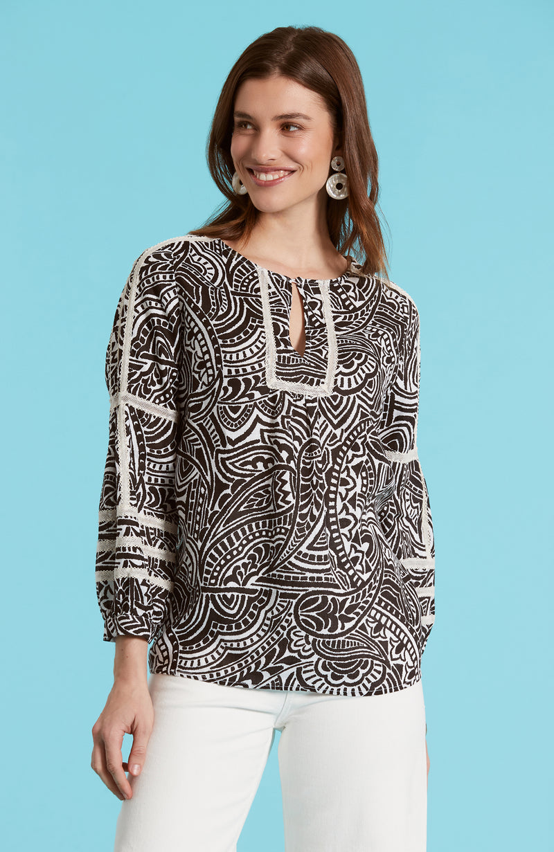 Reese Graphic Paisley Top - Black