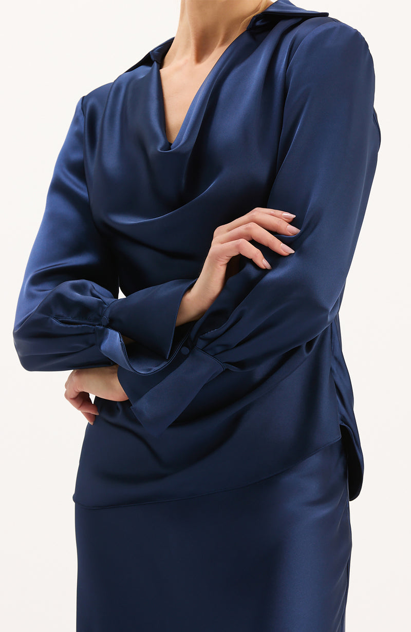 Astrid Charmeuse Blouse - Mid Navy