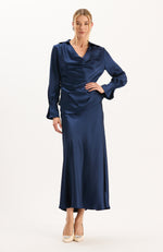 Astrid Charmeuse Blouse - Mid Navy
