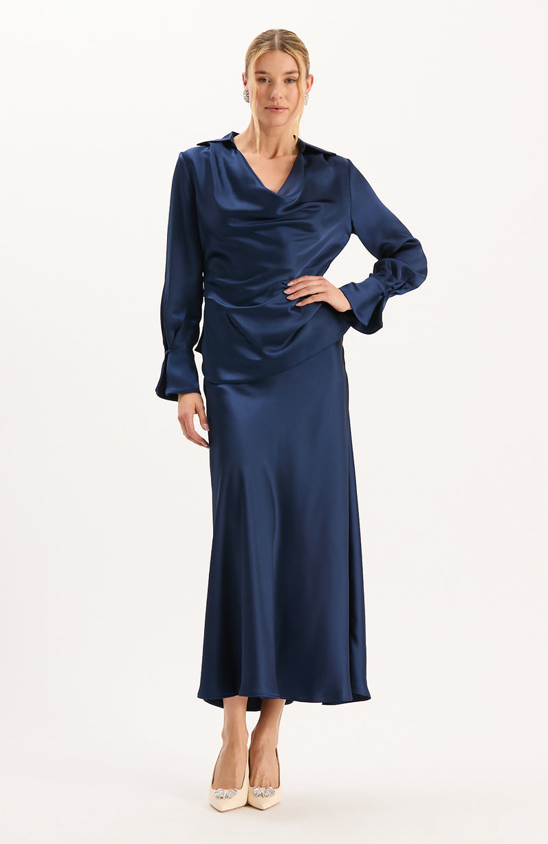 Astrid Charmeuse Blouse - Mid Navy