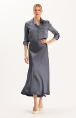 Candice Silk Blouse - Gun Metal