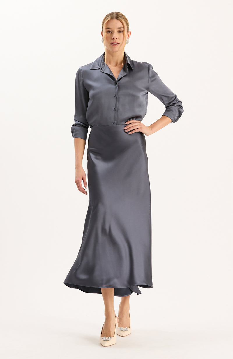 Candice Silk Blouse - Gun Metal