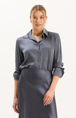 Candice Silk Blouse - Gun Metal