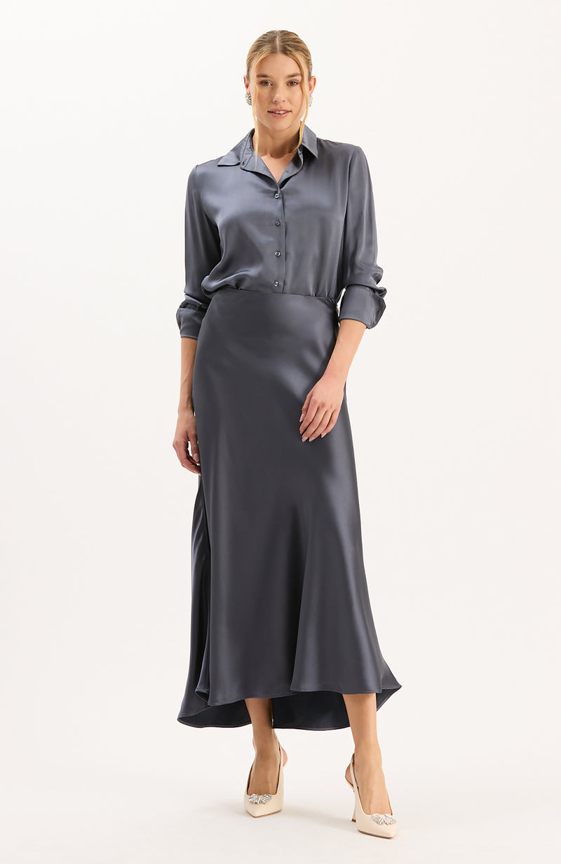 Edie Charmeuse Skirt - Gun Metal