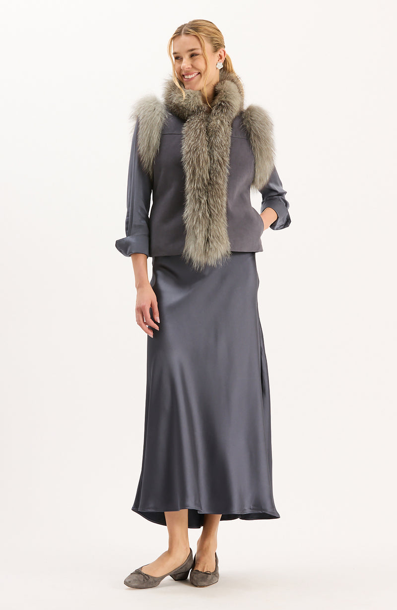 Foxy Fur Vest - Gun Metal
