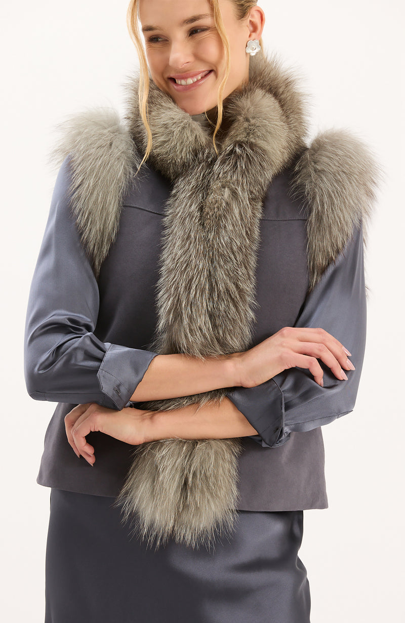 Foxy Fur Vest - Gun Metal