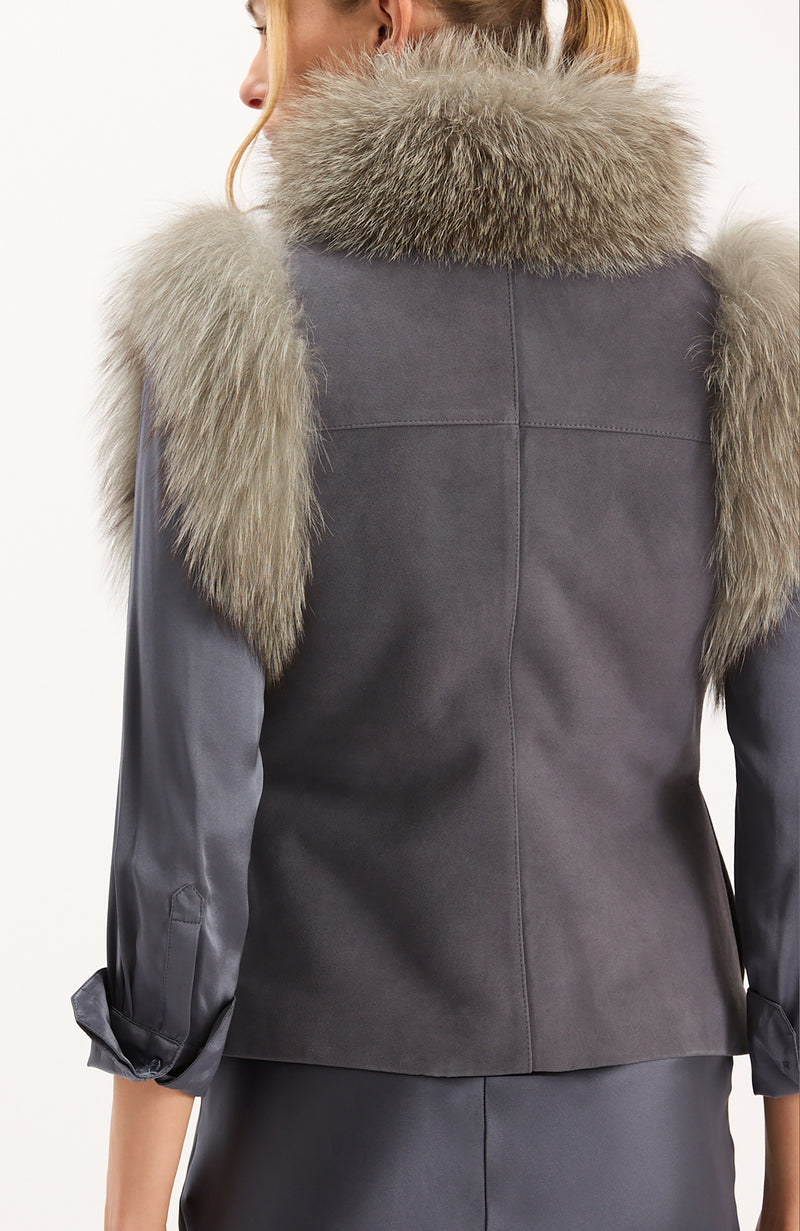 Foxy Fur Vest - Gun Metal