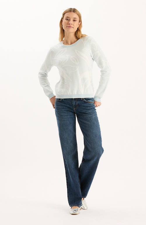 Conner Textured Leaves Sweater - Dream Blue
