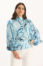 Sarah Charmeuse Mock Neck Top - Iced Blue