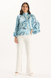 Sarah Charmeuse Mock Neck Top - Iced Blue