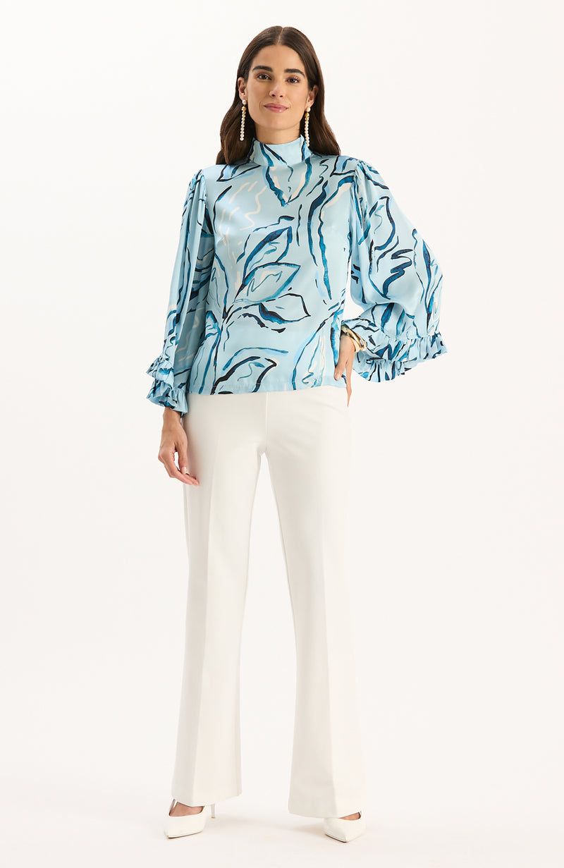 Sarah Charmeuse Mock Neck Top - Iced Blue