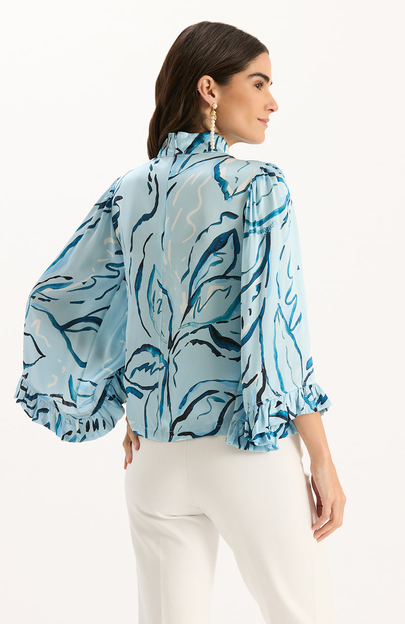 Sarah Charmeuse Mock Neck Top - Iced Blue