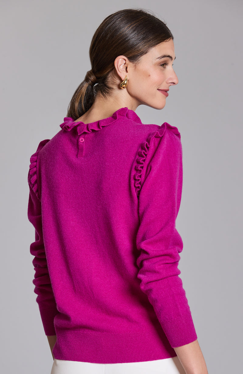 Cashmere Ruffle Neck Sweater - Berry