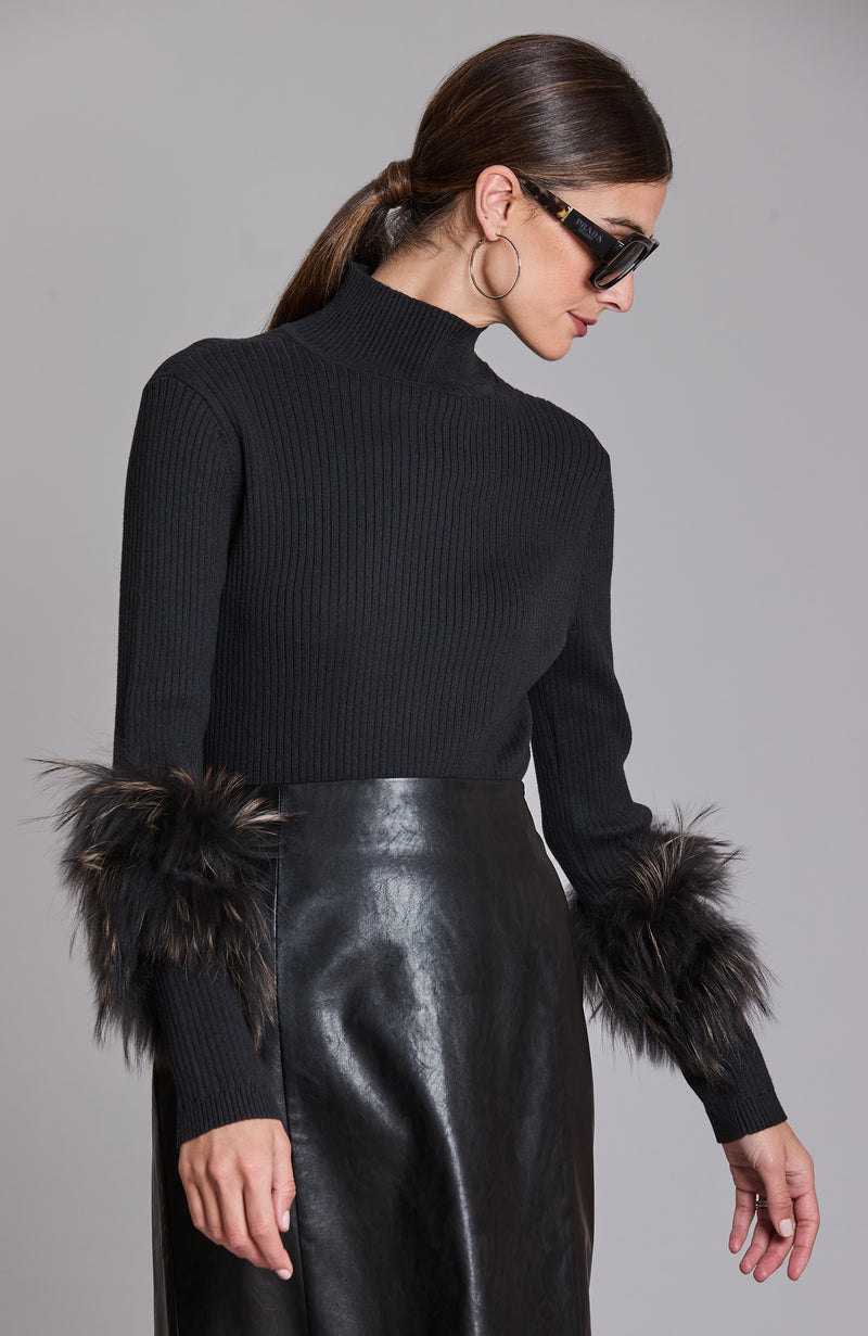 Cotton Cashmere Fur Sweater - Black