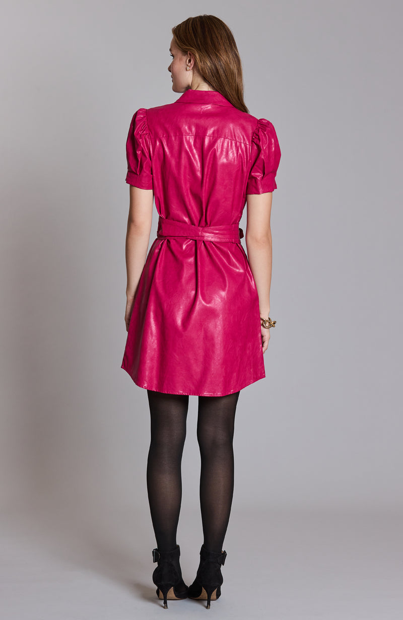 Veronica Vegan Leather Dress - Cerise