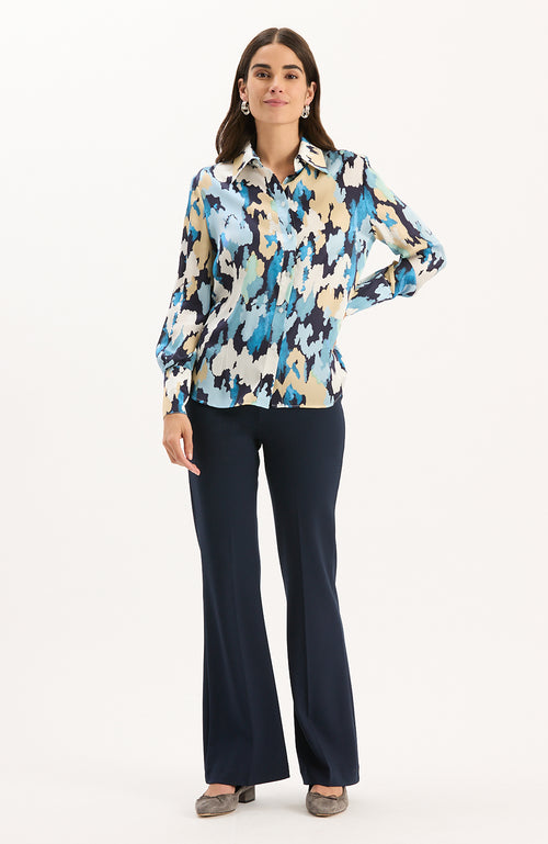 Chloe Silk Blue Clouds Shirt - Blue Clouds