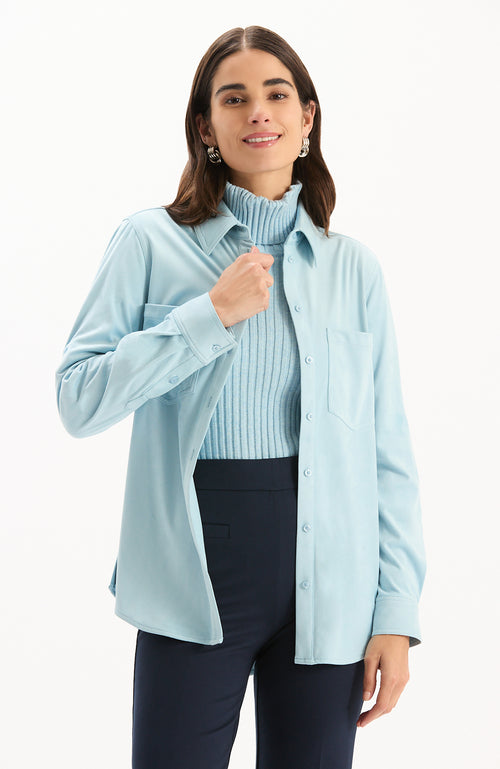 Addison Faux Suede Shirt - Dream Blue