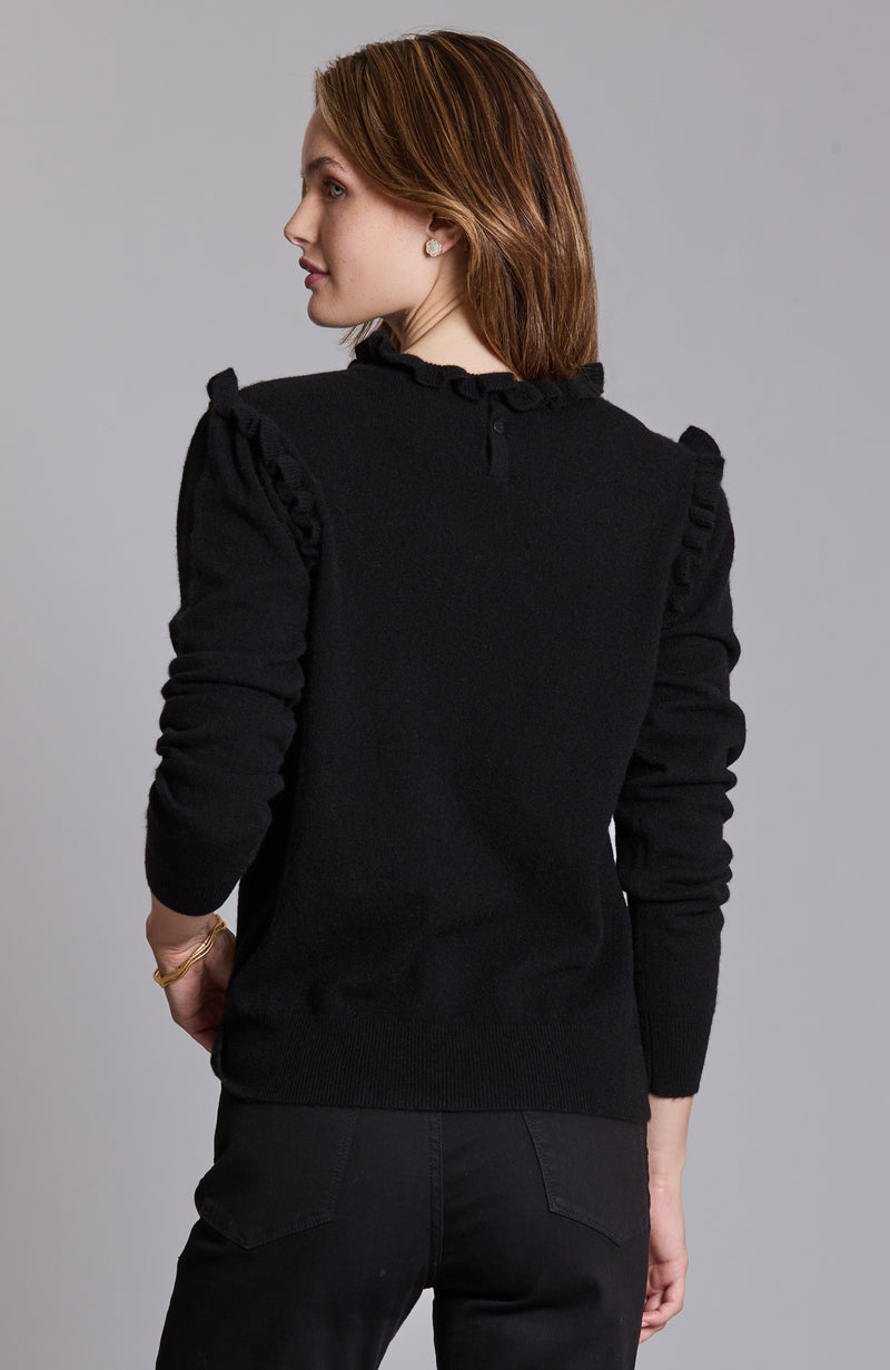 Cashmere Ruffle Neck Sweater - Black