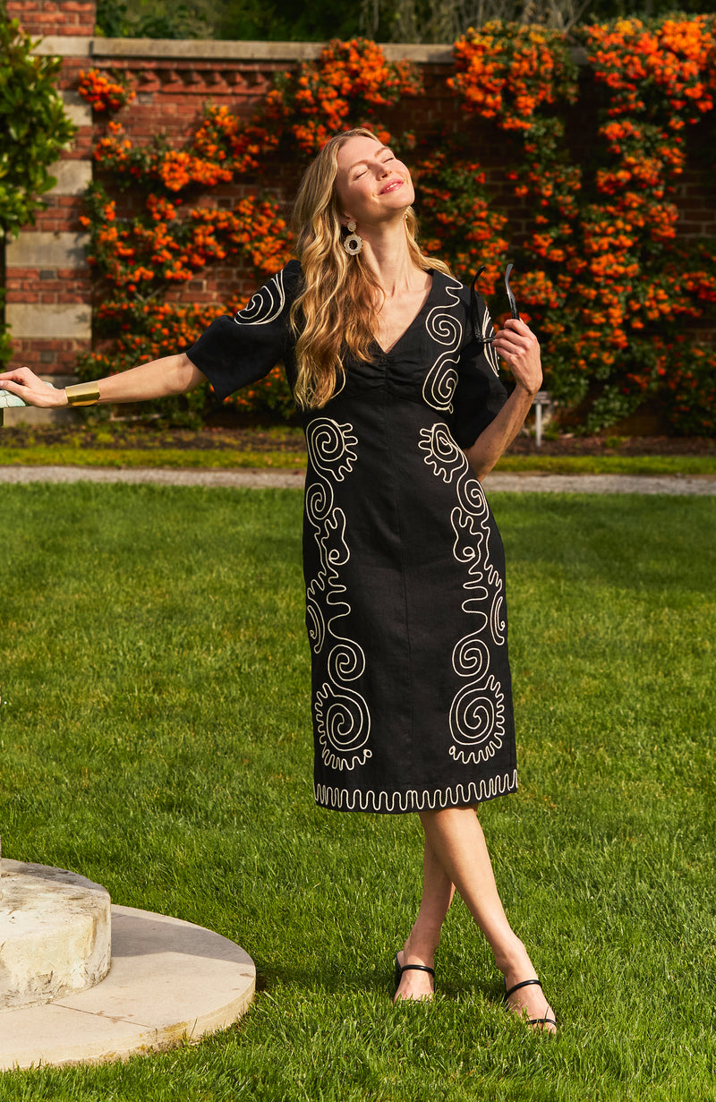 Posey Linen Embroidered Midi Dress
