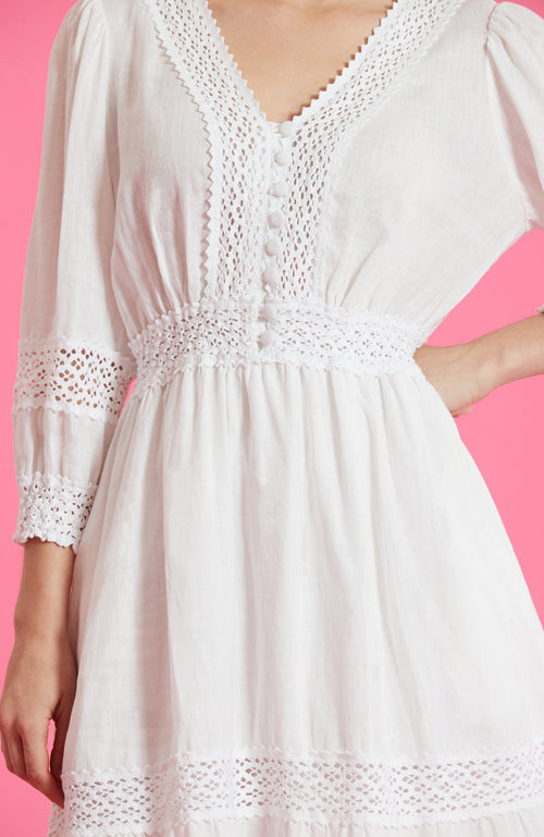 Jen Linen Lace Dress - White