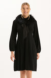 Meghan Knit Fur Collar Dress - Black