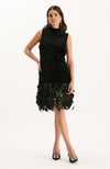 Colette Feather Hem Velvet Dress - Black
