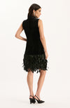 Colette Feather Hem Velvet Dress - Black